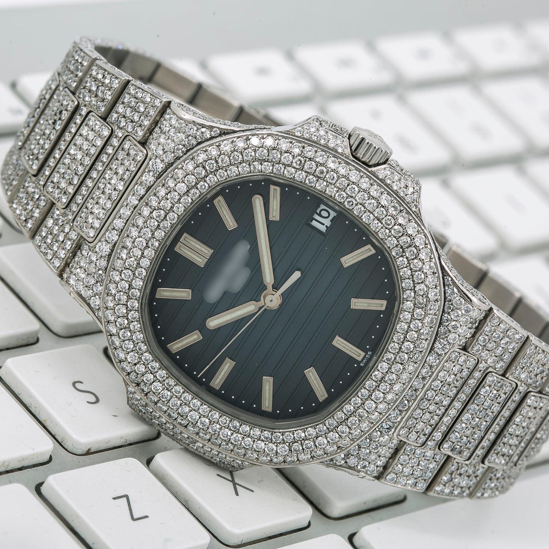 Moissanite Volt Watch 40MM Blue Dial With Stainless Steel Bracelet