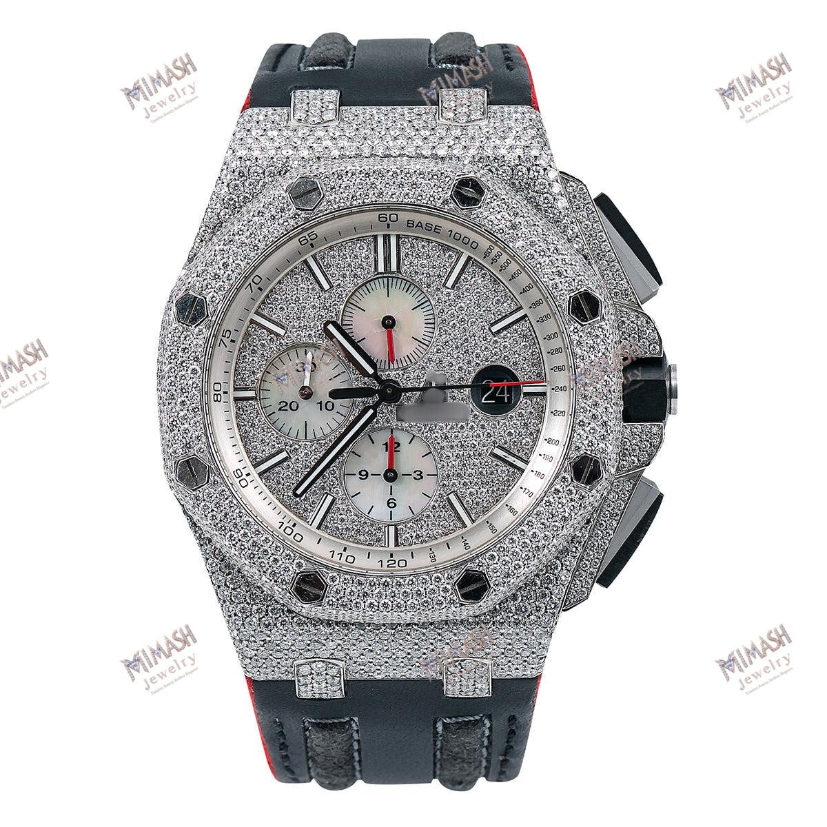 Elegant Moissanite Watch Silver Diamond Dial With Leather Bracelet