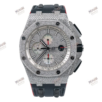 Elegant Moissanite Watch Silver Diamond Dial With Leather Bracelet