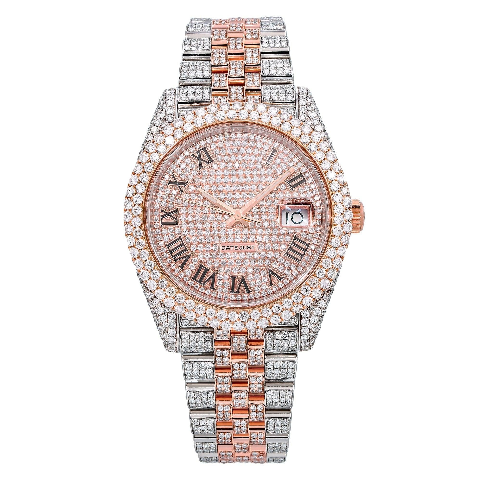 Galaxy Shine Moissanite Watch41MM Pink Diamond Dial With Two Tone Oyster Bracelet