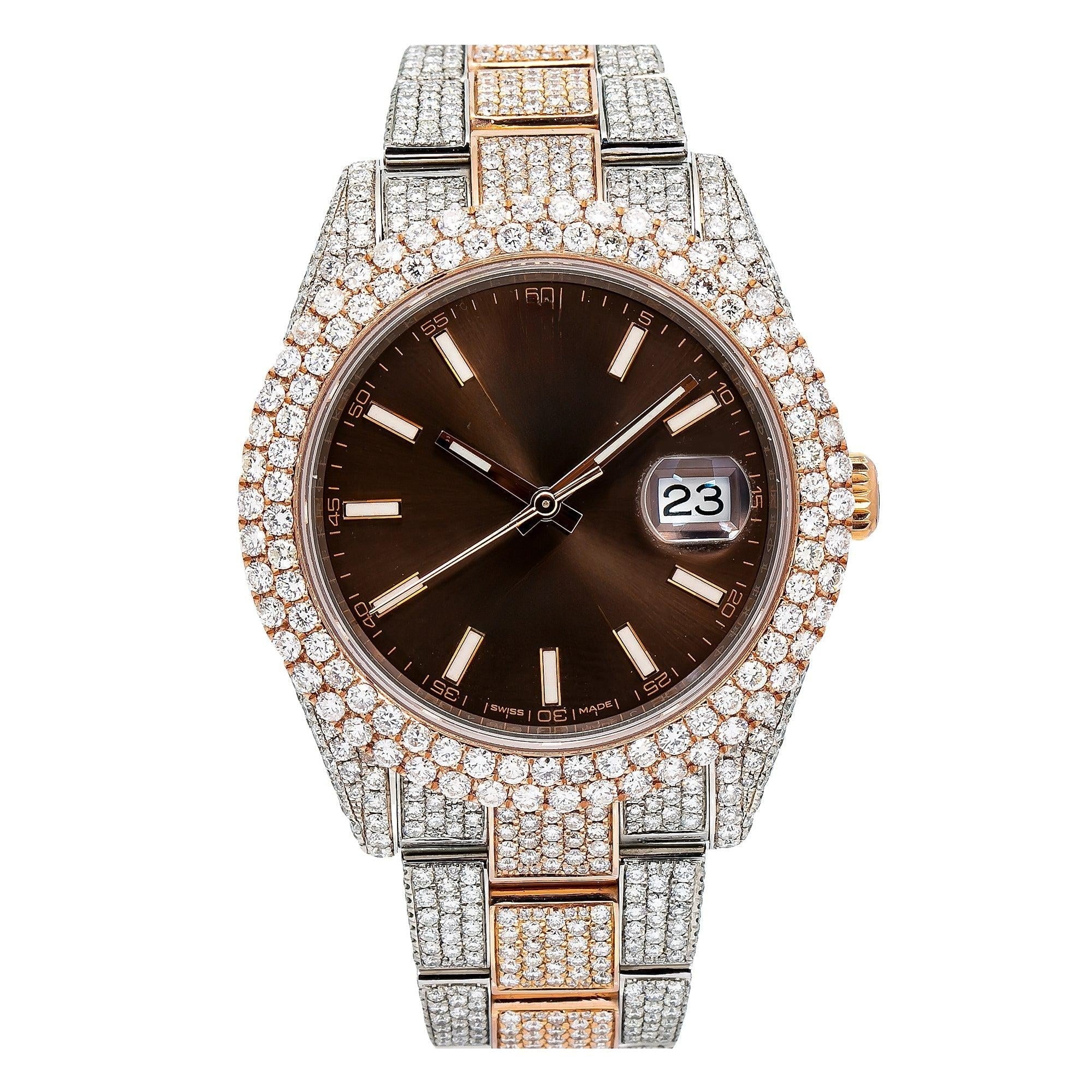 Showstopper Moissanite Watch  41MM Brown Dial With Two Tone Rose Gold Oyster Bracelet