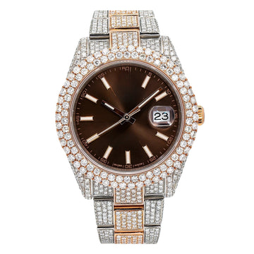 Showstopper Moissanite Watch  41MM Brown Dial With Two Tone Rose Gold Oyster Bracelet