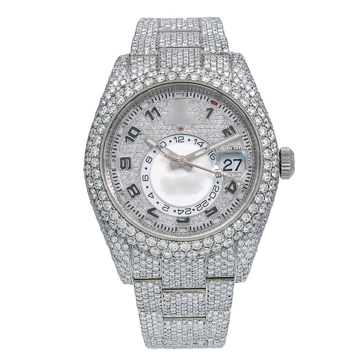 Moissanite Crown Timepiece  42mm Silver Diamond Dial With 22.94 CT Diamonds