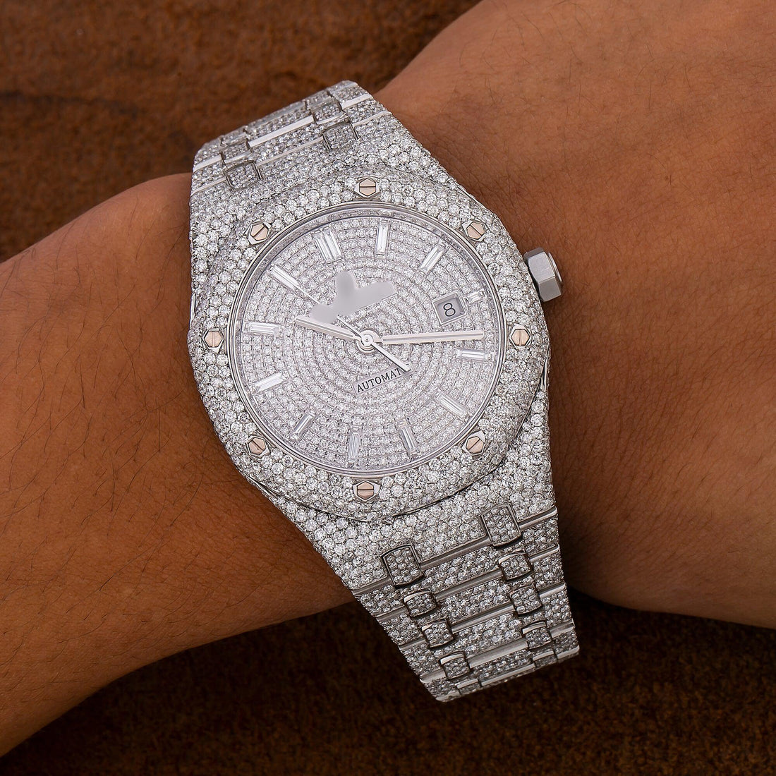 Fully Iced Moissanite Timepiece 41MM Silver  Diamond Dial With 25.25 CT Diamonds
