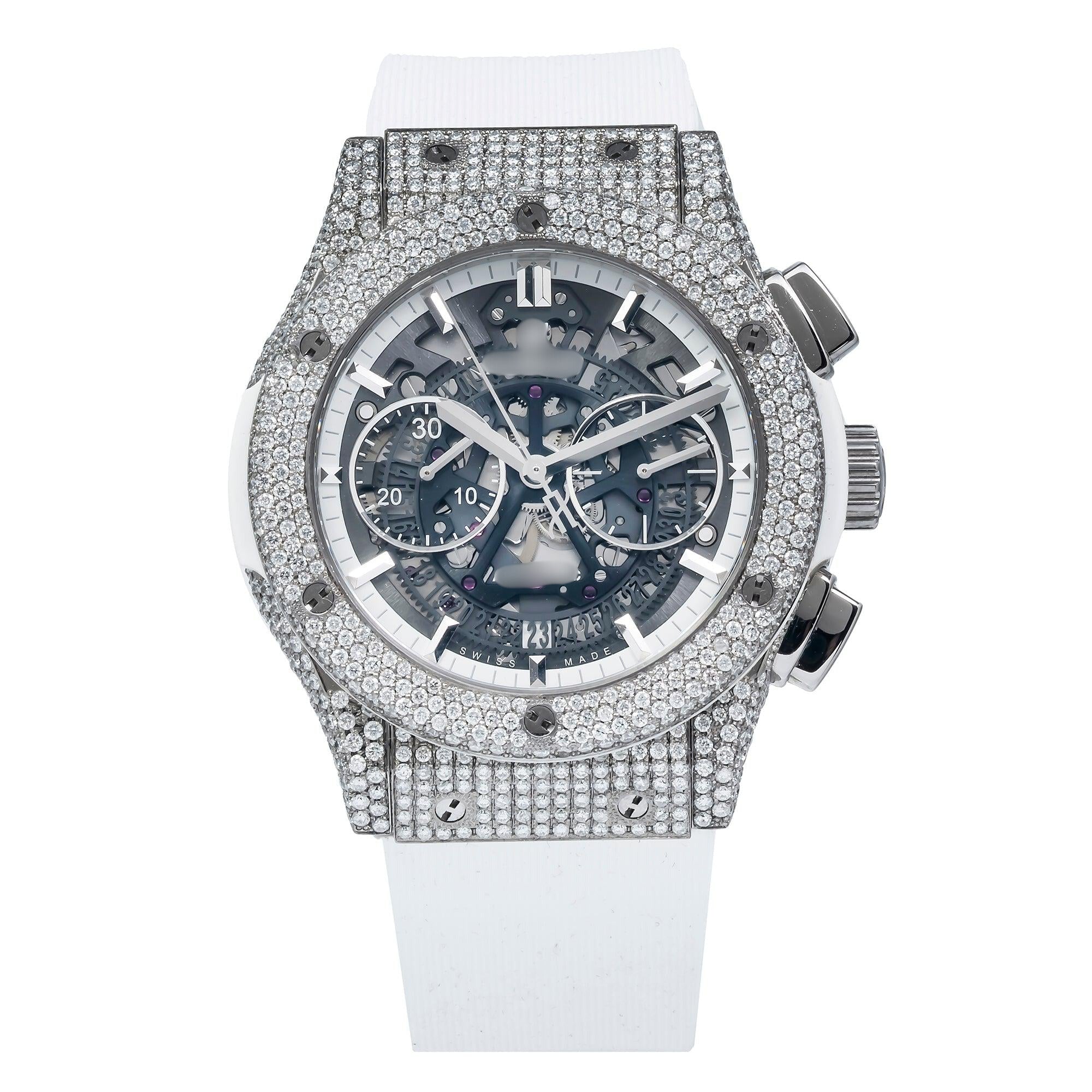 Radiant Moissanite Iced Out Watch 45MM Skeleton Diamond Dial And Bezel With White Rubber Bracelet