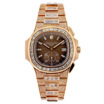 Moissanite Chrono Look Watch 40.5mm Brown Dial 25CT Diamonds
