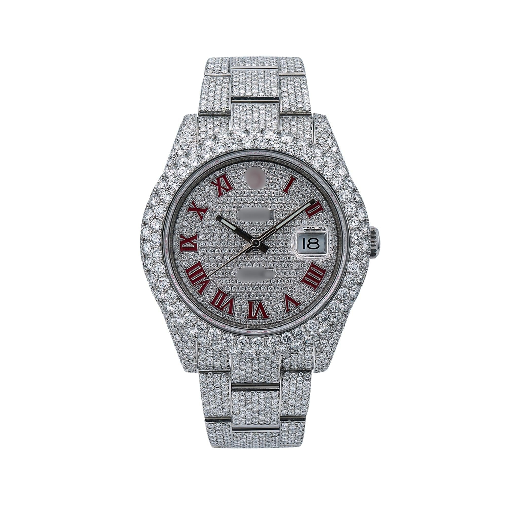 Frozen Empire Watch  41mm, Silver Diamond Dial Flower Set With 19.75 CT Diamonds