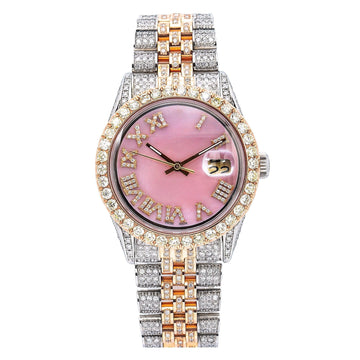 Classy Moissanite Men’s Watch 36MM Pink Diamond Dial With 8.75 CT Diamonds