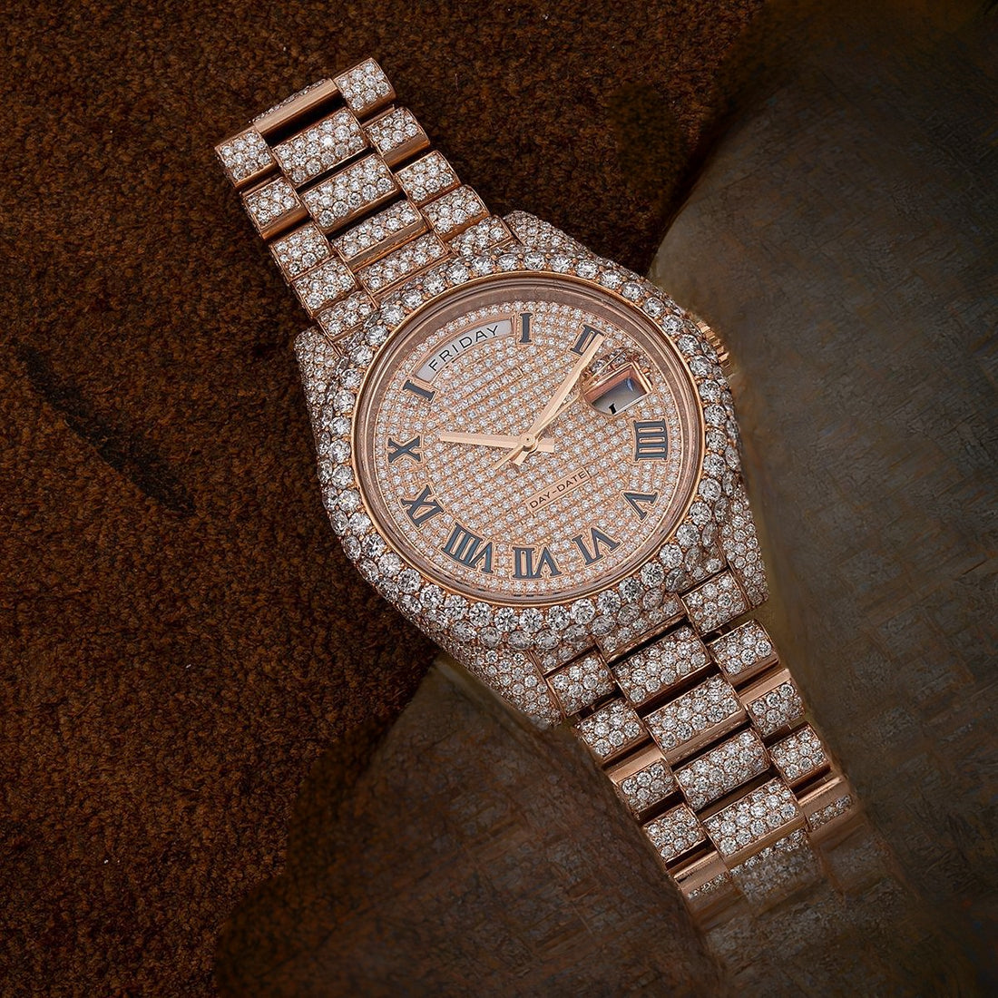 Million Look Moissanite Watch 40MM Rose Gold Diamond Dial With 25.25 CT Diamonds
