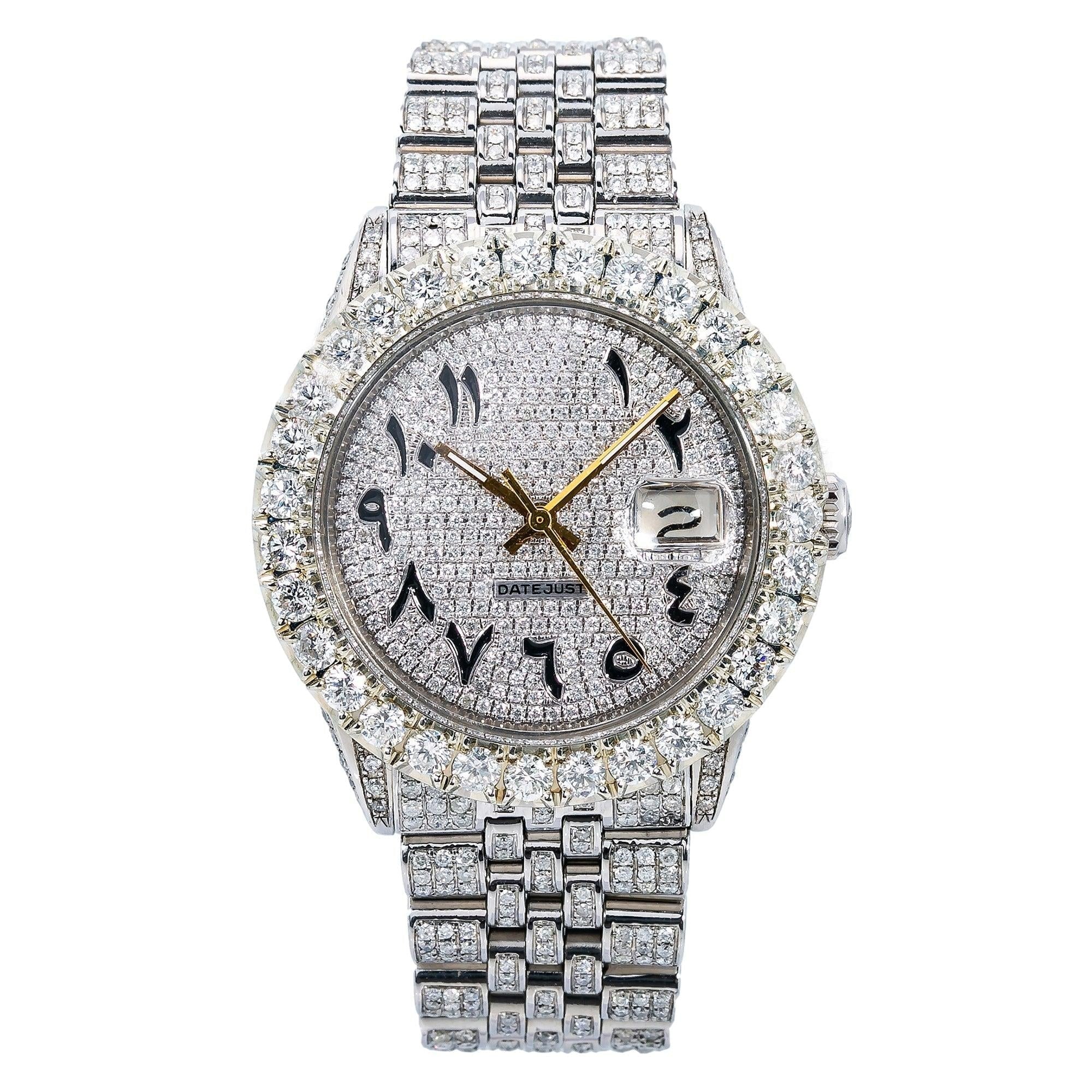 Full Stone Moissanite Diamond Watch 36MM Silver Diamond Dial With 8.75 CT Diamonds