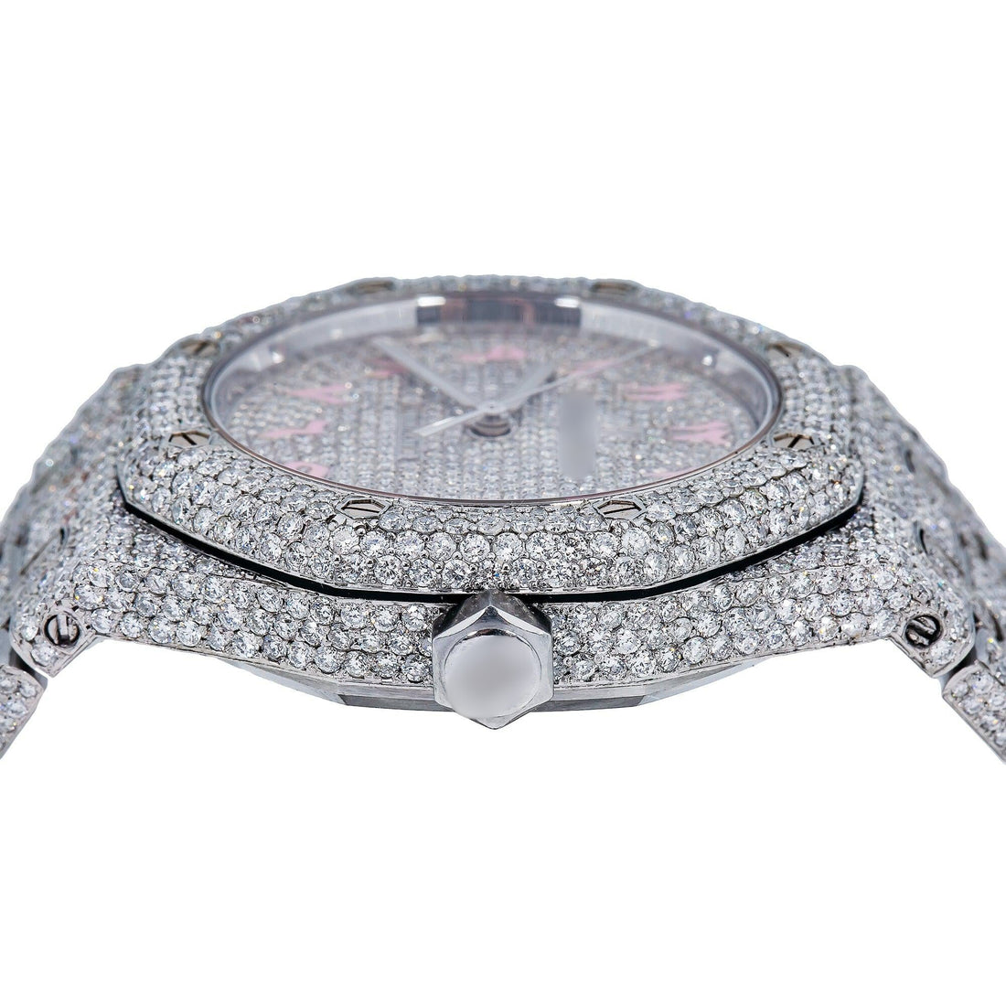 Fashion Flex Moissanite Watch 37MM Silver Diamond Dial With Stainless Steel Bracelet