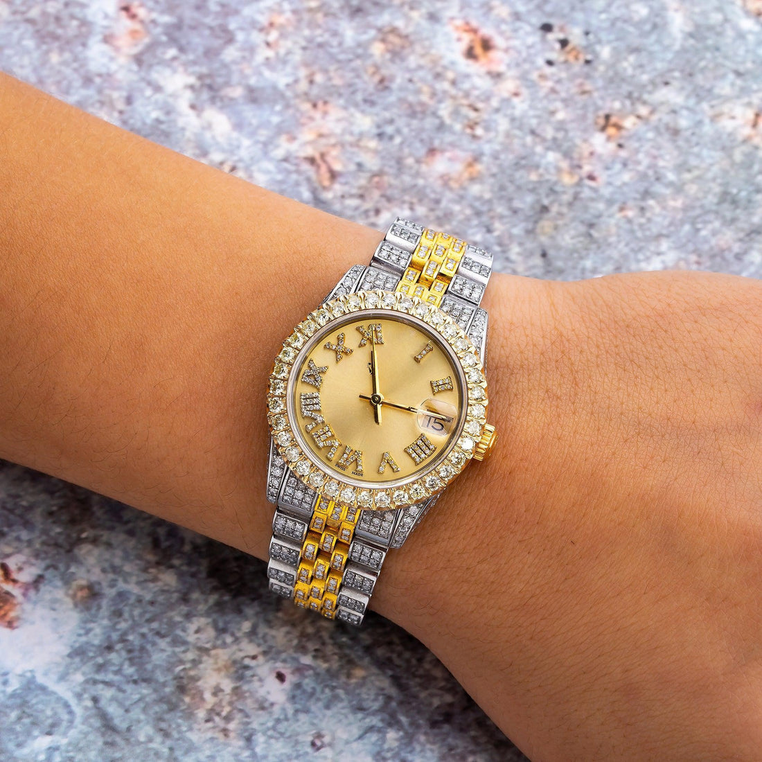 Royal Moissanite Diamond Watch 31MM Champagne Diamond Dial With 8.75 CT Diamonds