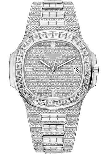 Watch with Moissanite Diamonds 40MM White Gold Diamond Dial And Baguette Diamond Bezel With Baguette Diamond Bracelet