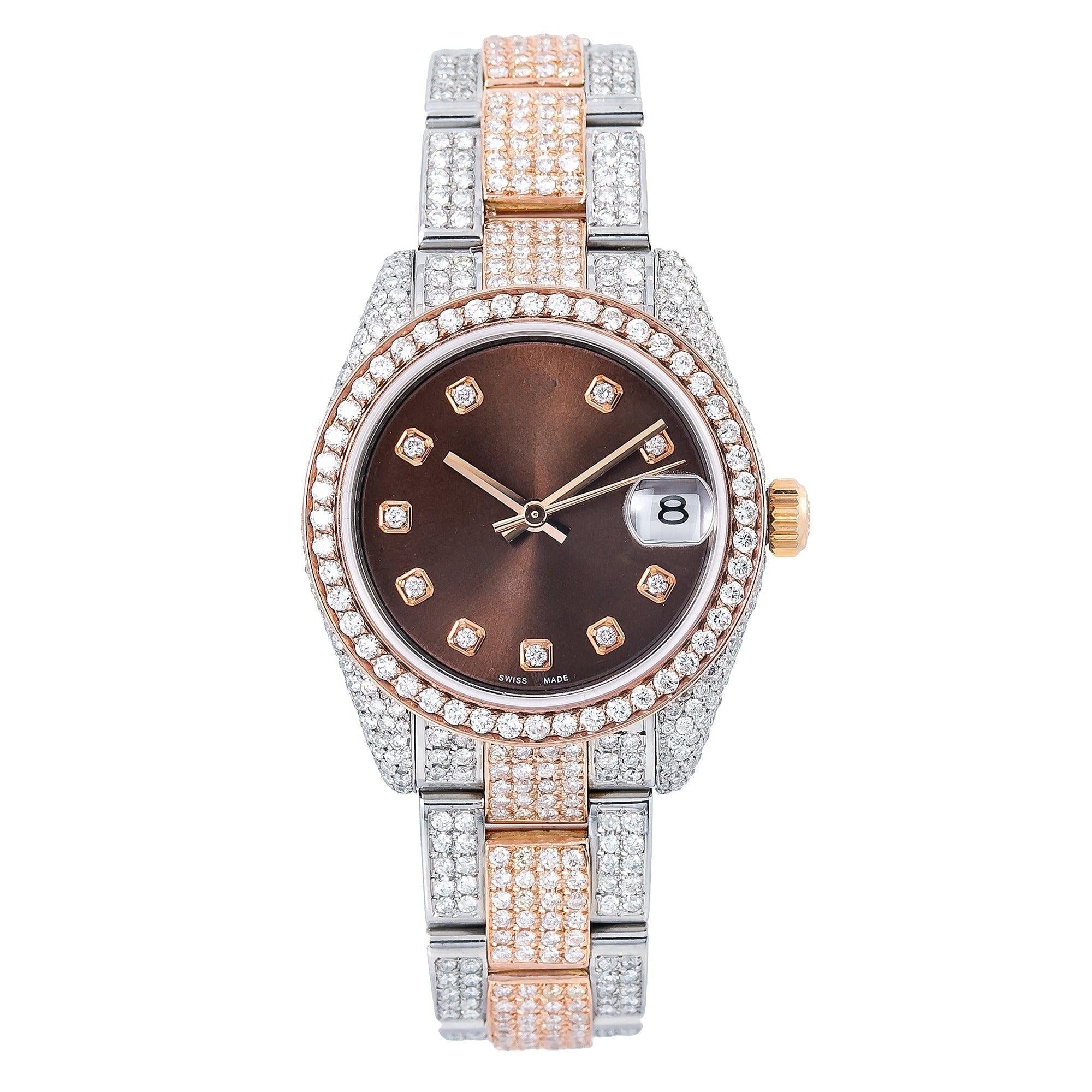 Diamond Aura Watch 31MM Brown Diamond Dial With 9.75 CT Diamonds