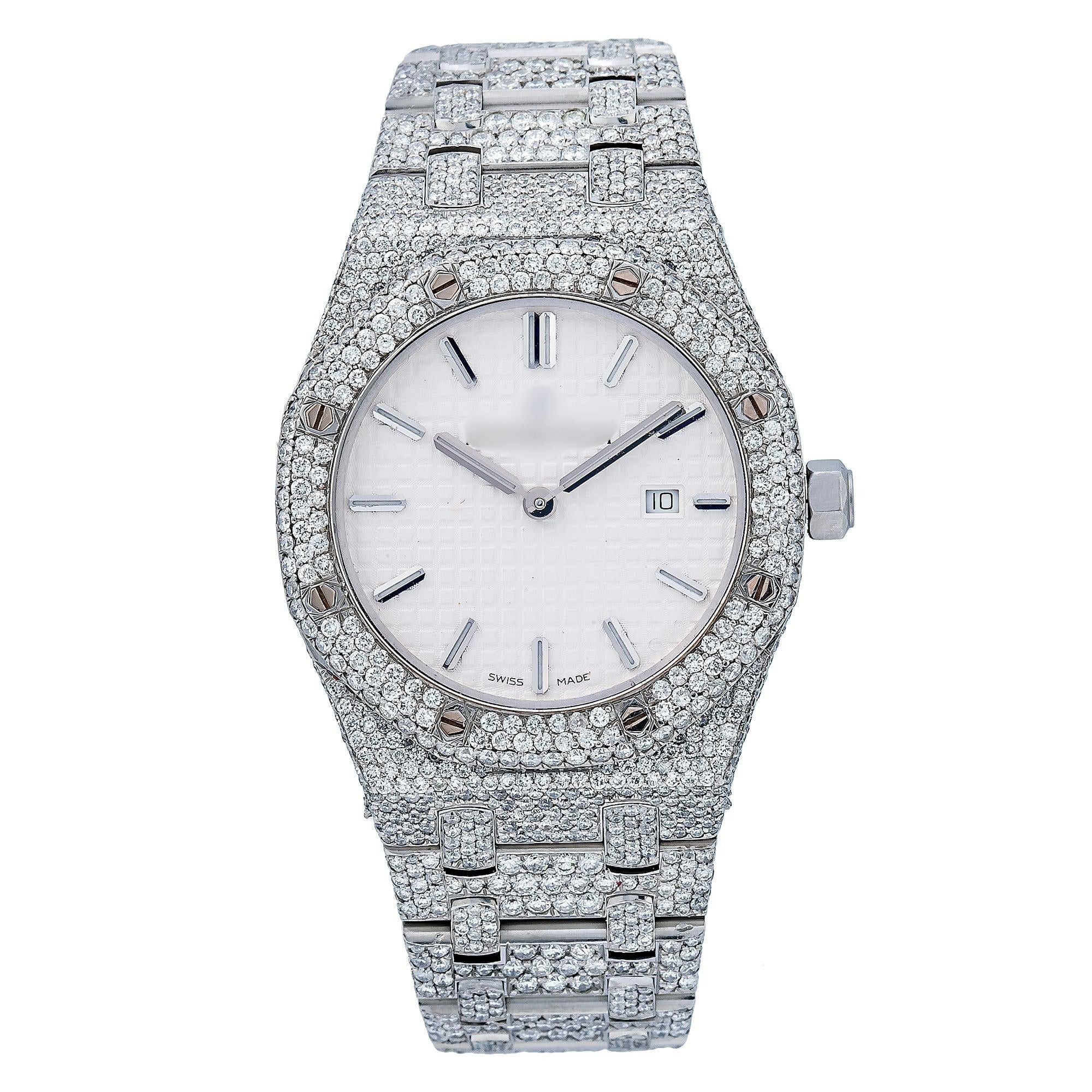 Moissanite Timekeeper  33MM White Dial With 18.25 CT Diamonds
