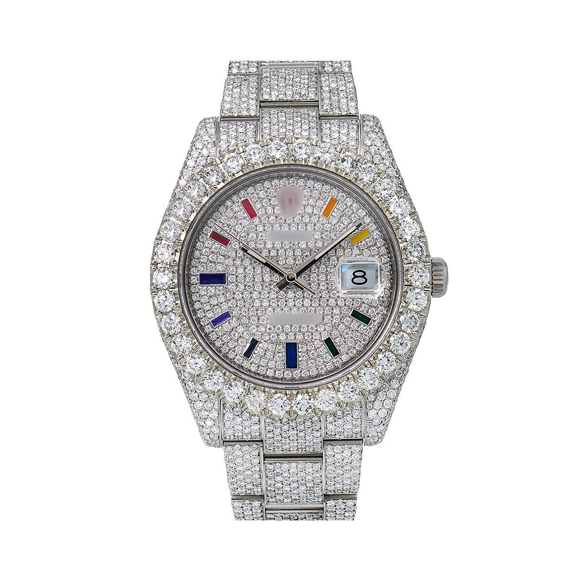 Unisex Moissanite Iced Out Watch 41mm Rainbow Custom Diamond Dial With 22.75 CT Diamonds Flower Setting