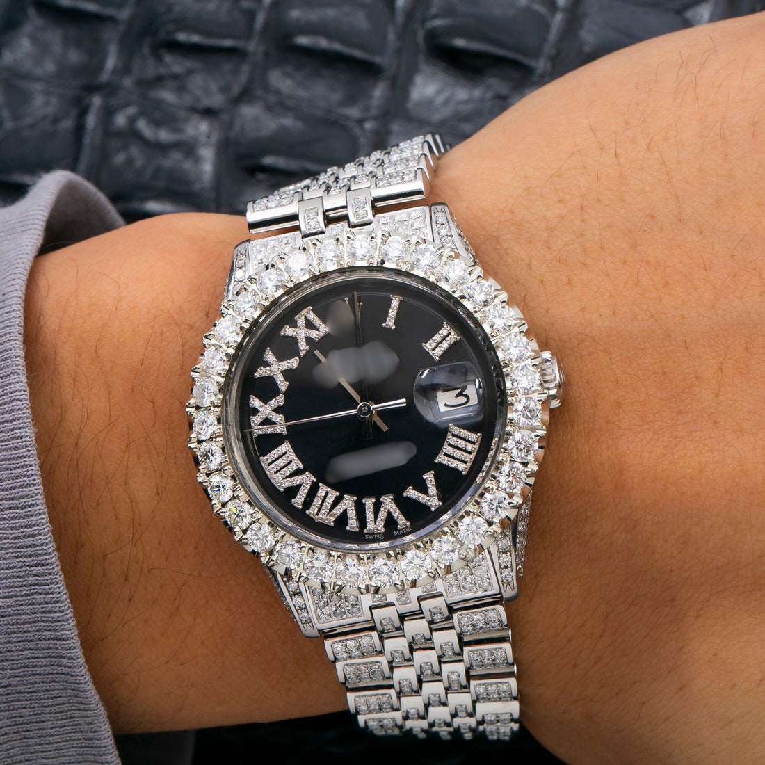 Smart Look Moissanite Watch 36MM Black Mother of Pearl Diamond Dial With 8.25 CT Diamonds