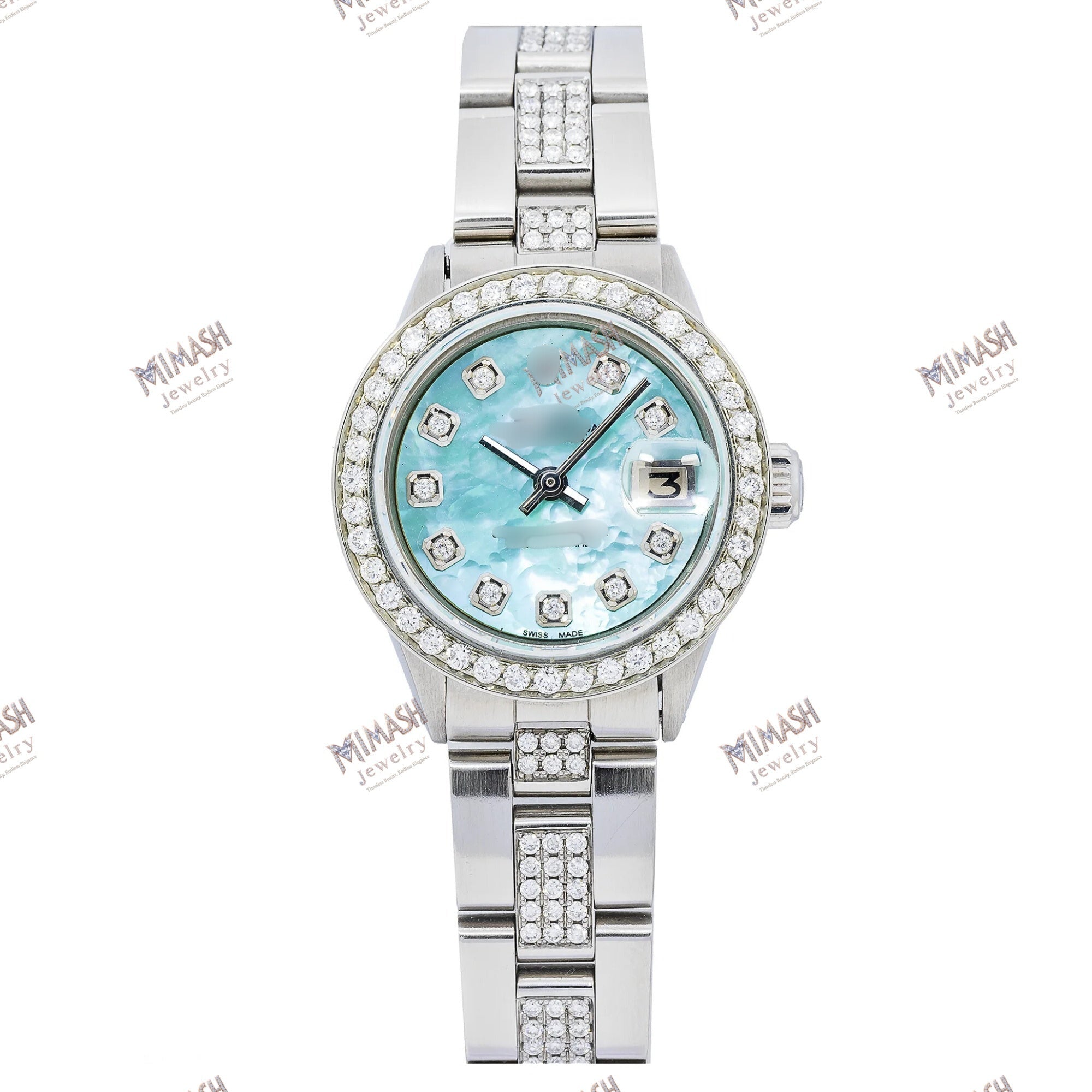 Rolex Oyster Perpetual Lady Datejust 6917 26MM Blue Diamond Dial With Stainless Steel  Semi DiamondsBracelet