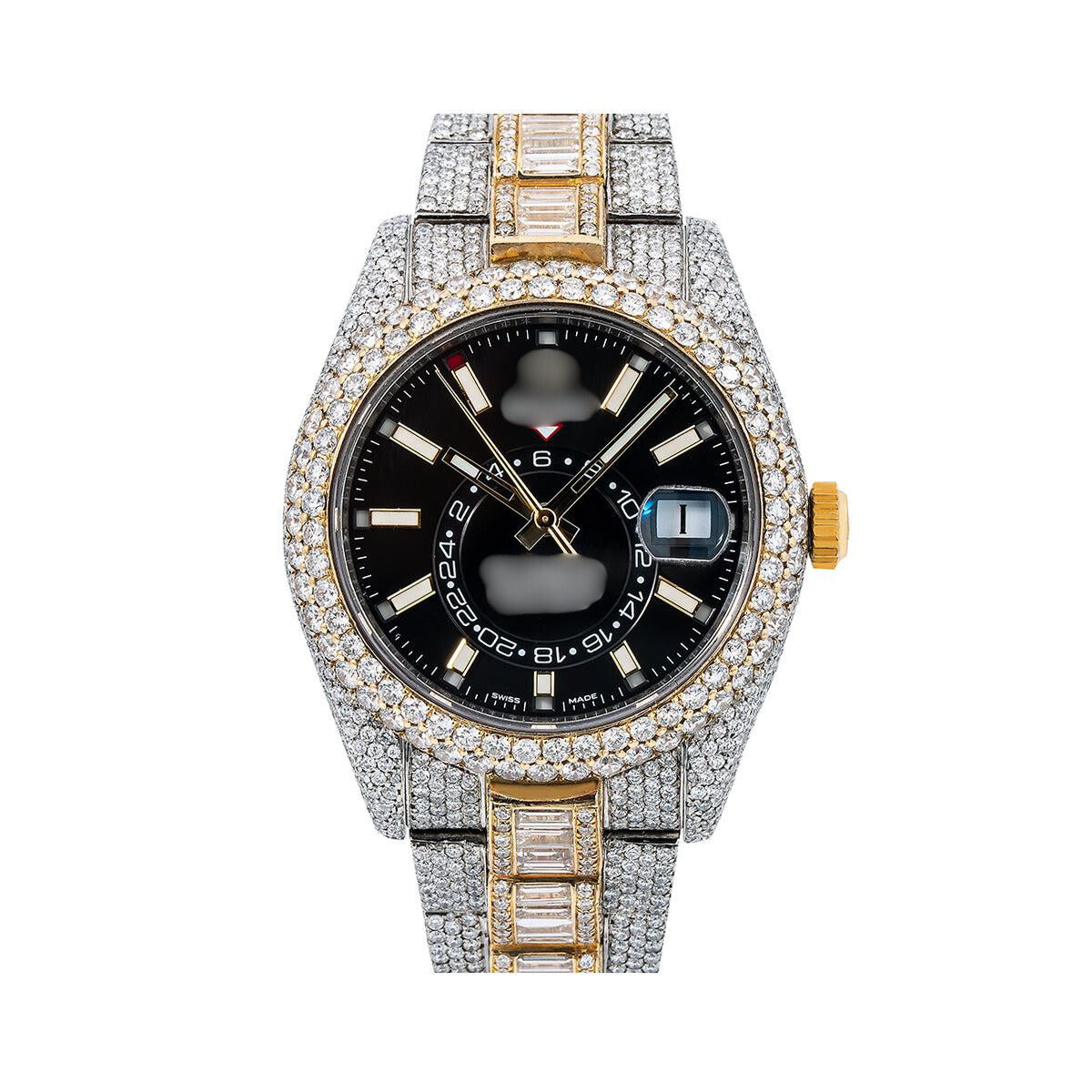 The Luxe Hour Watch 42mm Black Dial With Flower Setting 31.50 CT Diamonds