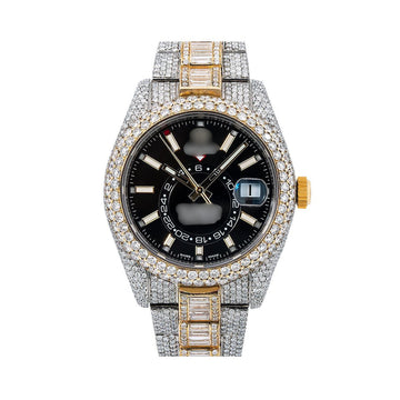 The Luxe Hour Watch 42mm Black Dial With Flower Setting 31.50 CT Diamonds