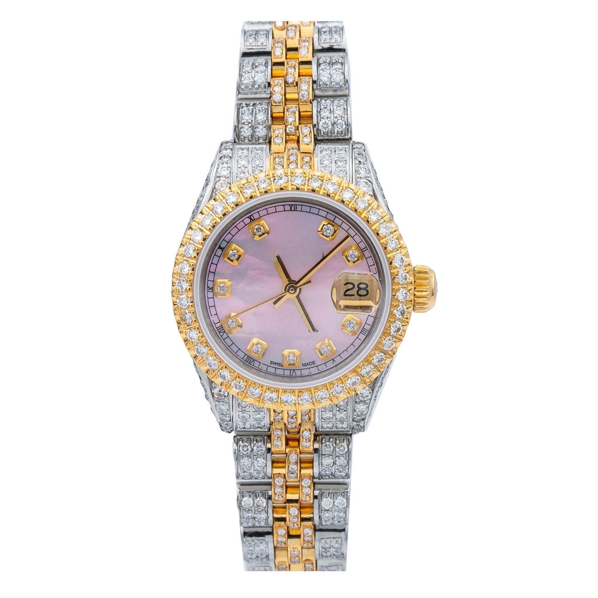 Moissanite Gents Watch 26MM Pink Diamond Dial With 5.75 CT Diamonds