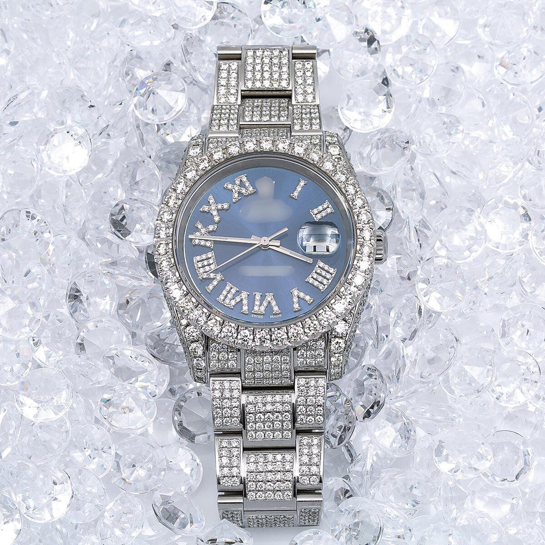 Frosted Flame Watch 36mm Blue Dial With 14.75 CT Diamonds