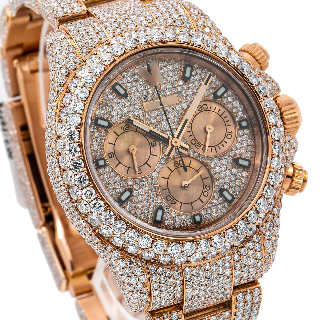 Adjustable Moissanite Watch 40MM Rose Gold Diamond Dial With Rose Gold Bracelet