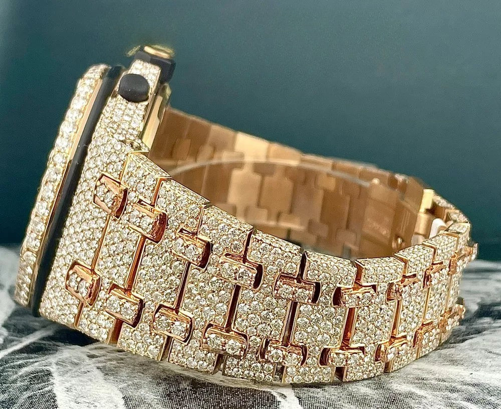 Abyss Moissanite Diamond Watch 42mm 18k Rose Gold Watch Iced 30ct Diamonds