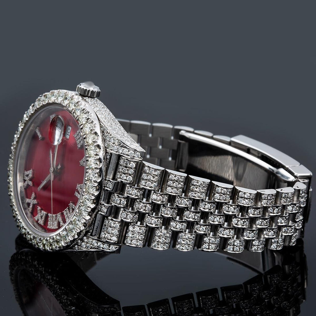 King’s Choice Moissanite Watch 41mm Red Dial With 11.75CT Diamonds