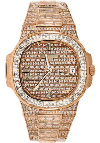 Dazzling Moissanite Men’s Watch  40MM Diamond Paved Dial And Baguette Diamond Bezel With Rose Gold Diamond Paved Bracelet