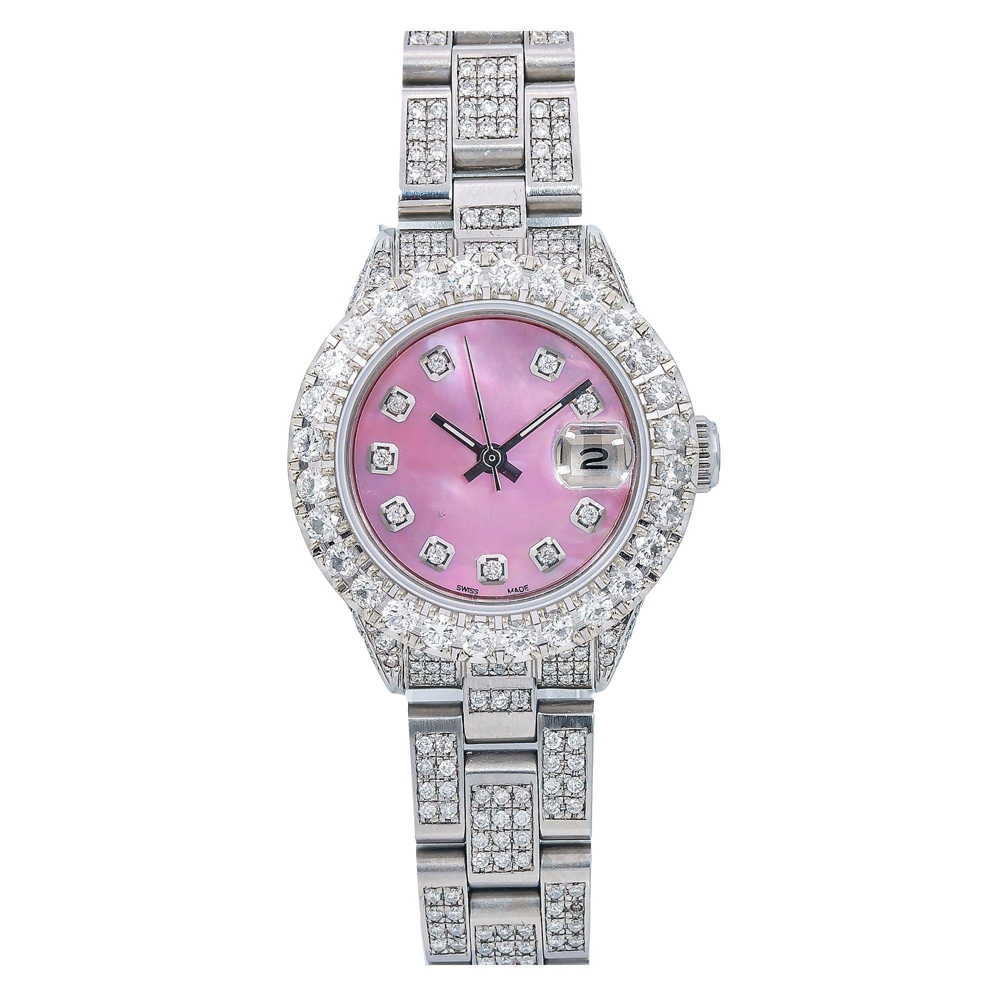 Bling Out Moissanite Watch 26MM Pink Diamond Dial With 6.95 CT Diamonds