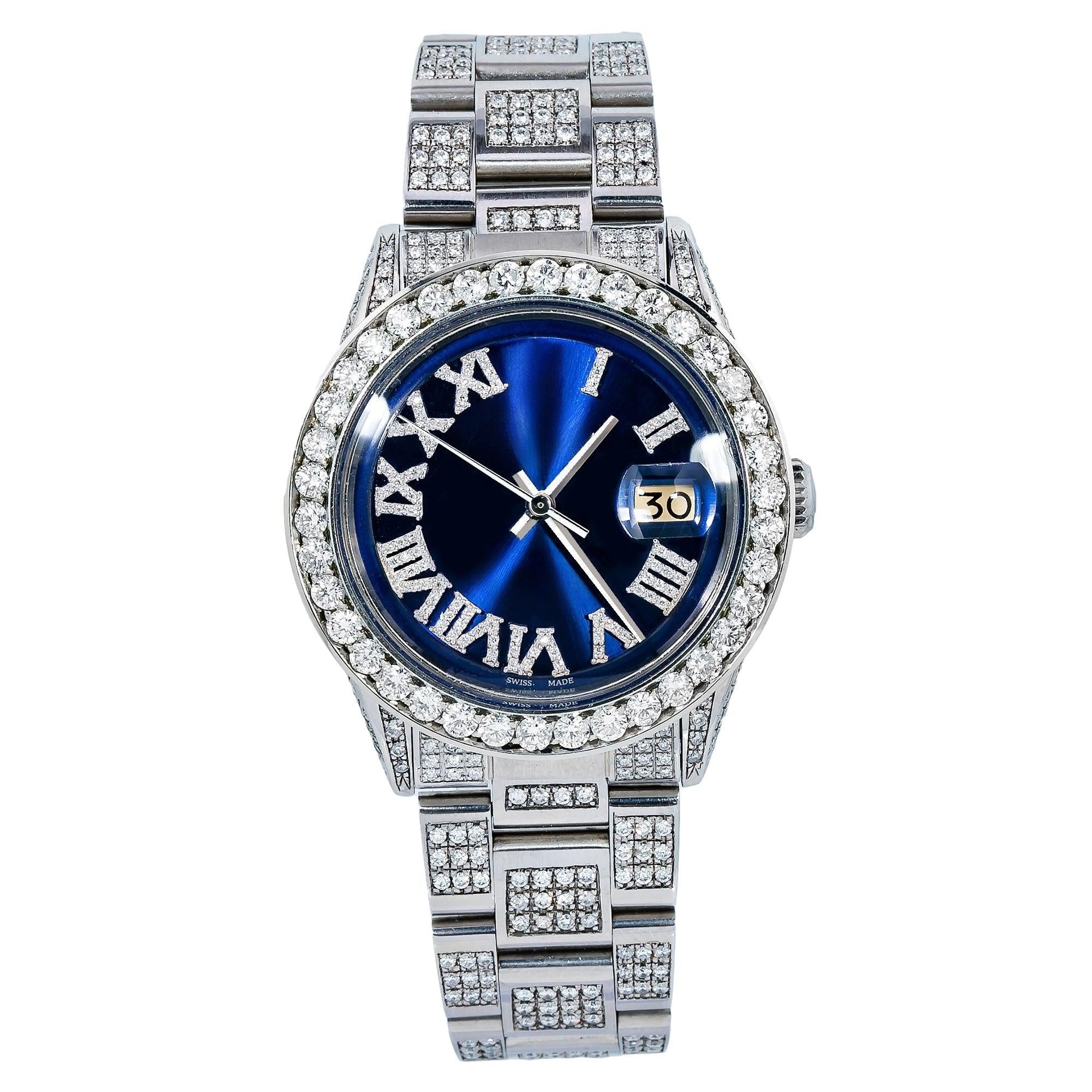 Aurora Moissanite Watch 36MM Blue Diamond Dial With 8.25 CT Diamonds