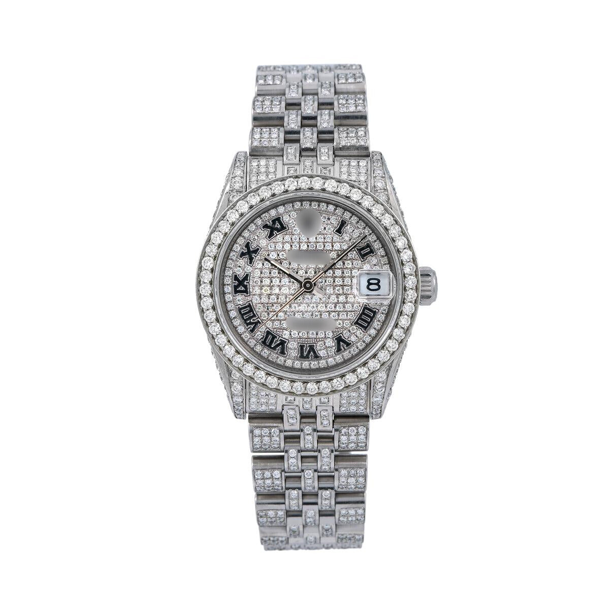 Luxury Jet Watch 31mm Silver DiamondDial With Stainless Steel Diamond Bracelet Total Of 12ct Diamonds