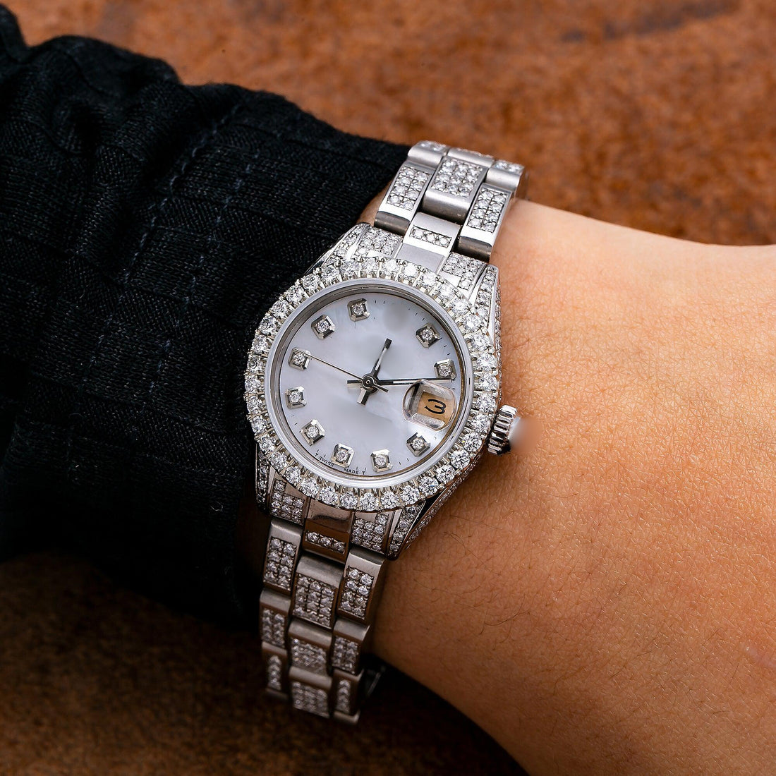 Silver Moissanite Watch 26MM Silver Diamond Dial With 5.75 CT Diamonds