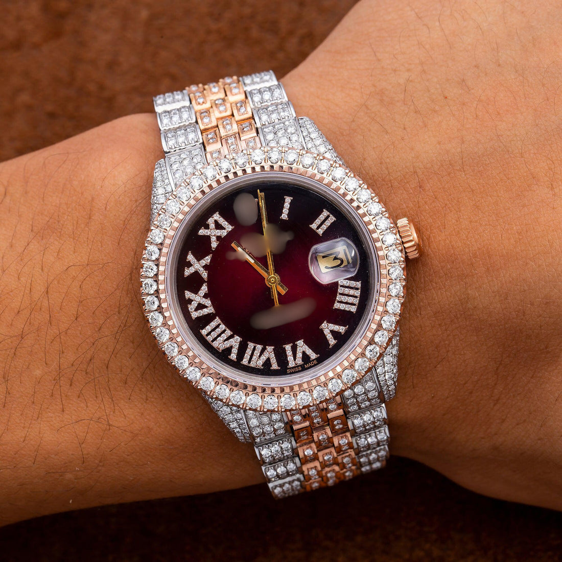 Moissanite Luxury Timepiece 36MM Red Diamond Dial With 8.25 CT Diamonds