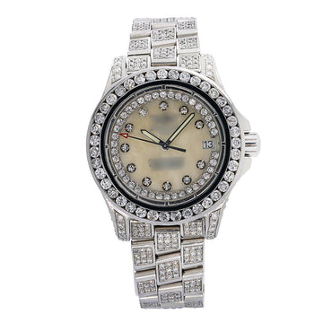 Everyday Shine Moissanite Watch 33mm White Mother of Pearl with 8.0CT Diamonds Watch
