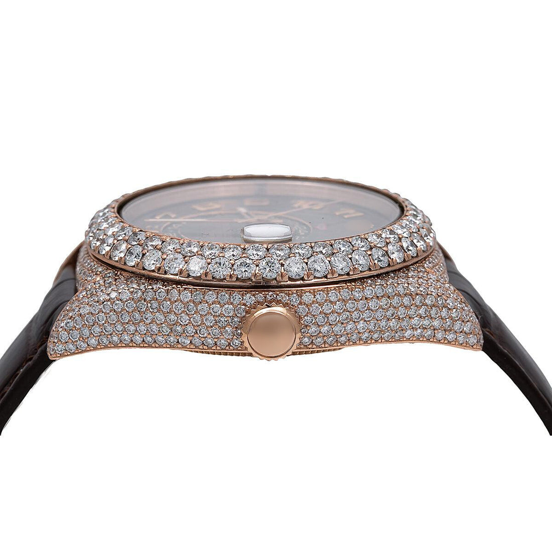 Shimmering Moissanite Watch  42MM Brown Dial With Leather Bracelet