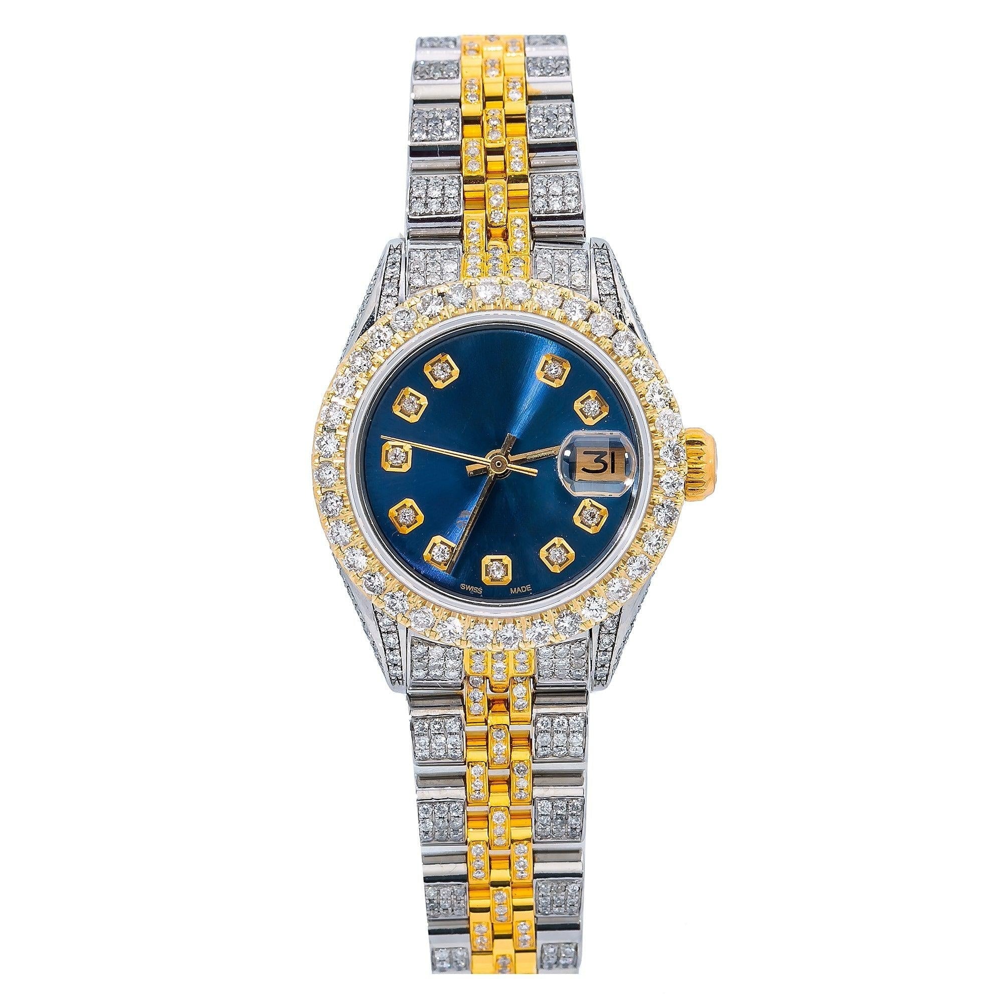 Crystallite Moissanite Watch Blue Diamond Dial With Two Tone Diamond Jubilee Bracelet