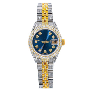 Crystallite Moissanite Watch Blue Diamond Dial With Two Tone Diamond Jubilee Bracelet
