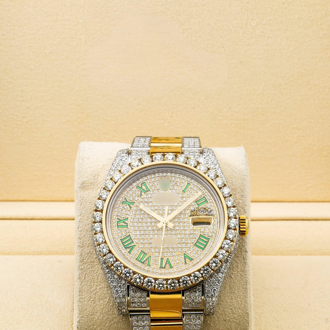 Trendy Moissanite Watch Champagne Diamond Dial With 14.25 CT Diamonds