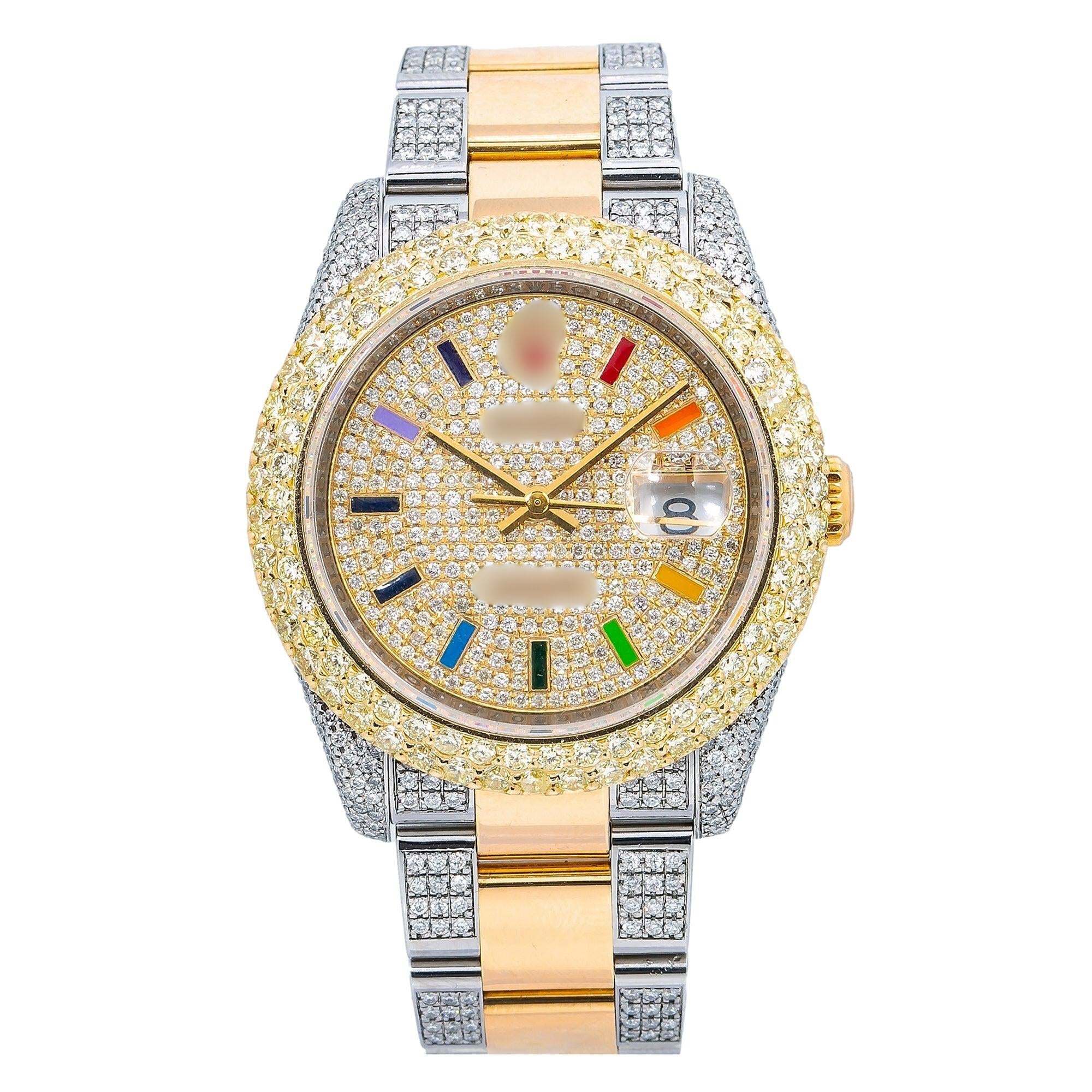 Custom Moissanite Watch  36MM Champagne Diamond Dial With Two Tone Bracelet