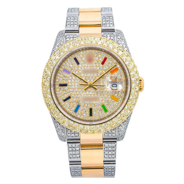 Custom Moissanite Watch  36MM Champagne Diamond Dial With Two Tone Bracelet