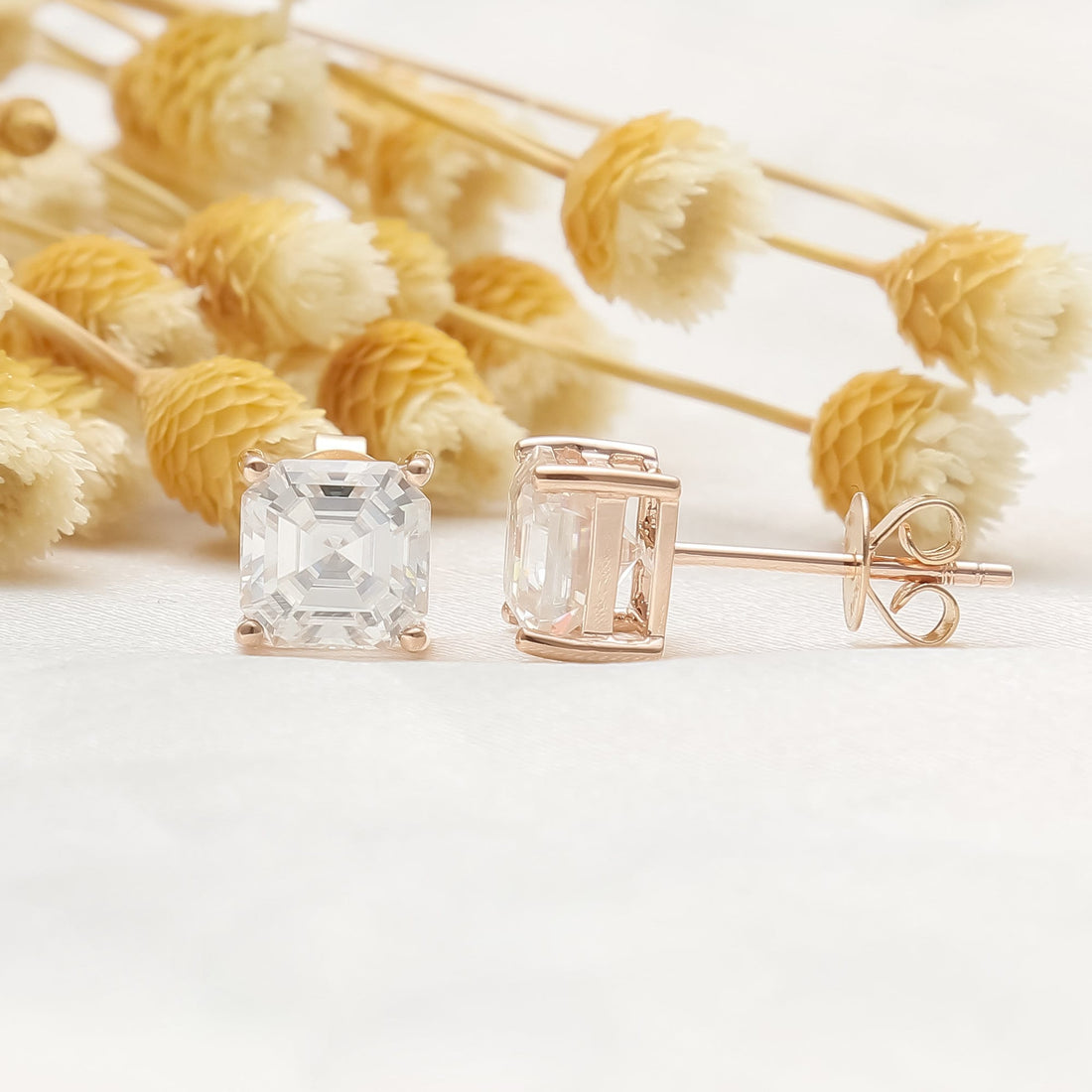 1ct+1ct Asscher Cut Moissanite Earring Studs Push Back Screw Back, Solid Gold Moissanite Earring Studs, Anniversary Earrings, Gift for Women