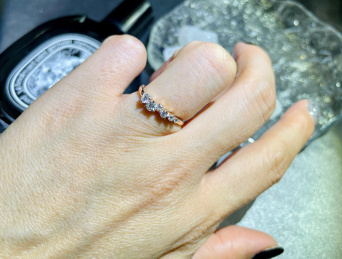Solid Gold Round Cut Moissanite Stackable Wedding Band