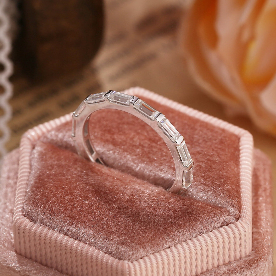 Baguette Cut Moissanite Solid Gold Full Eternity Wedding Ring