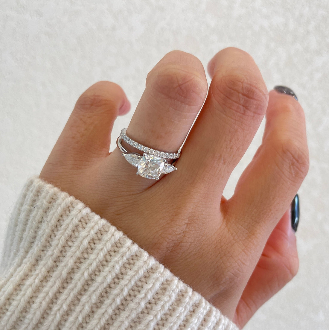 2ct Cushion Cut Moissanite Engagement Ring Set/Classic Three Stones Ring Set/14K Gold Ring/Vintage Bridal Set/Unique Wedding Set for Women