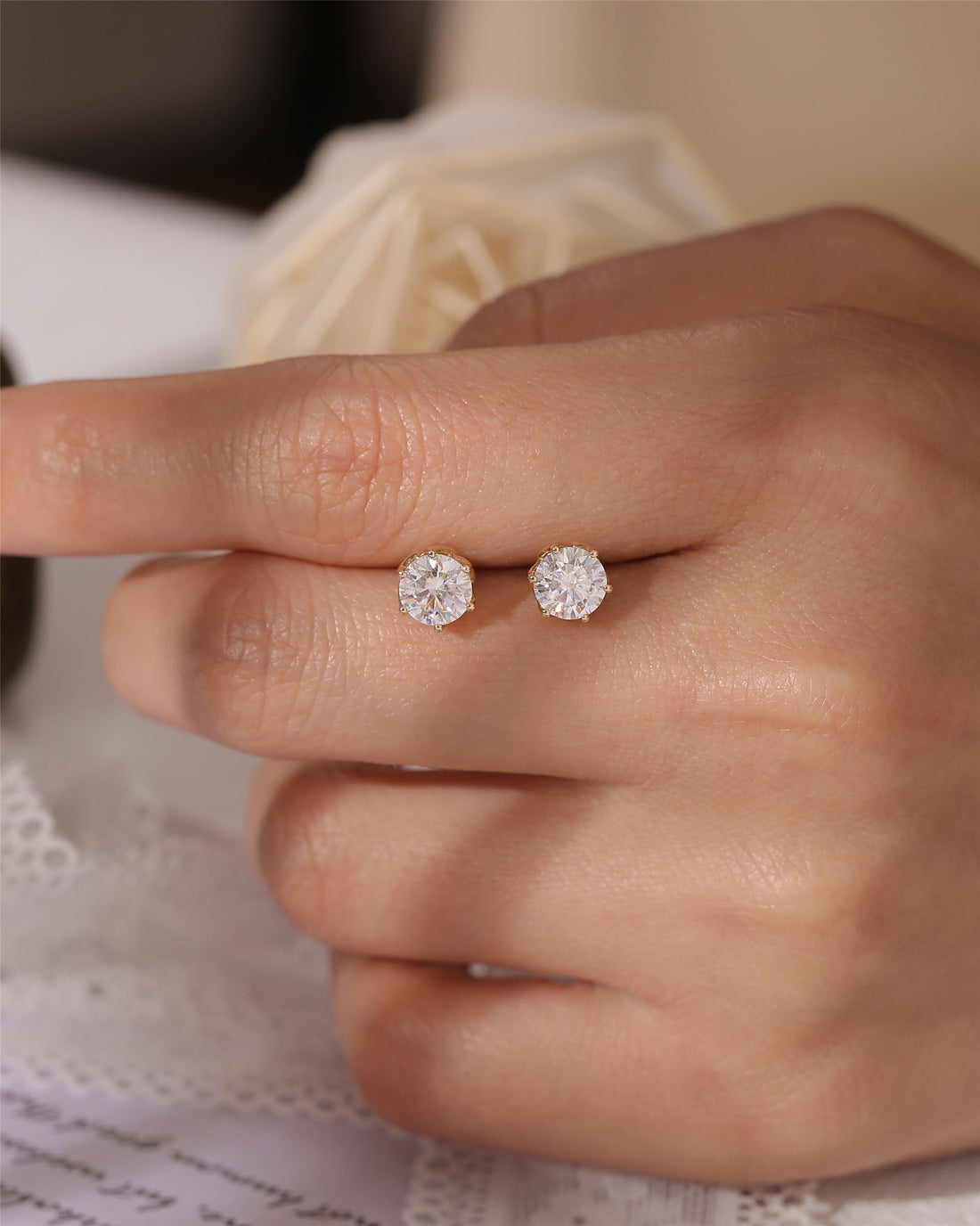 9K/14K/18K Round Cut Moissanite Earrings Stud/Gemstone Studs/Classic 6 Prongs Earrings Stud
