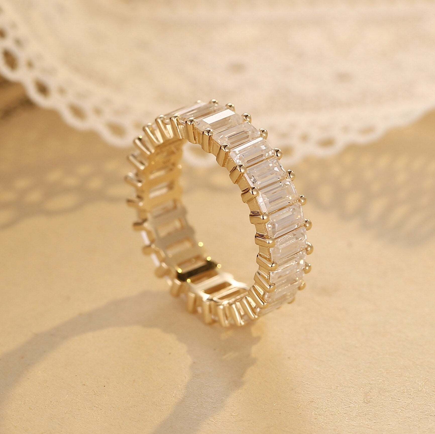 Solid Gold Baguette Moissanite Full Eternity Wedding Ring