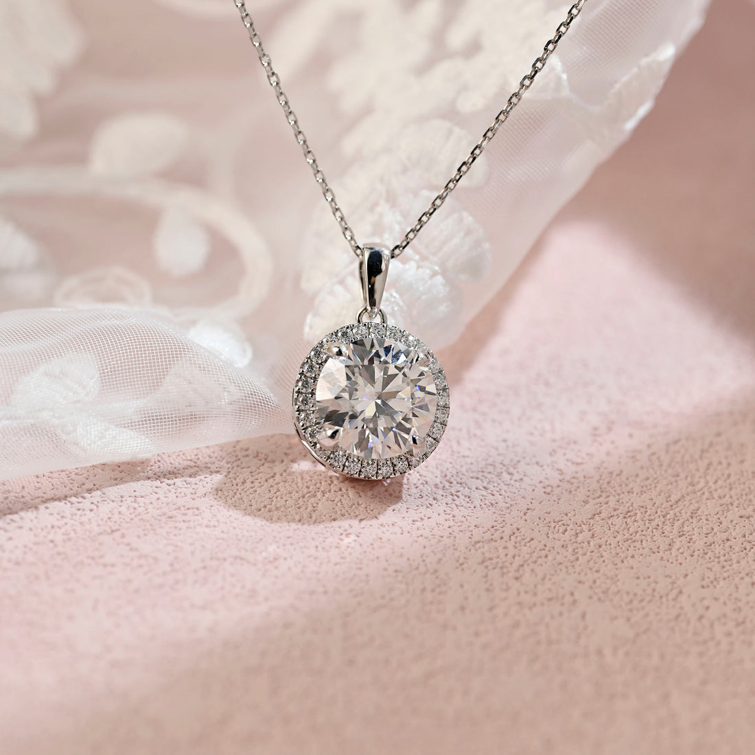 Round Cut Moissanite Pendant Neckace,9K 14K 18K Solid Gold Necklace Single Clasp,Moissanite Pendant Necklace,Anniversary Gift for Women