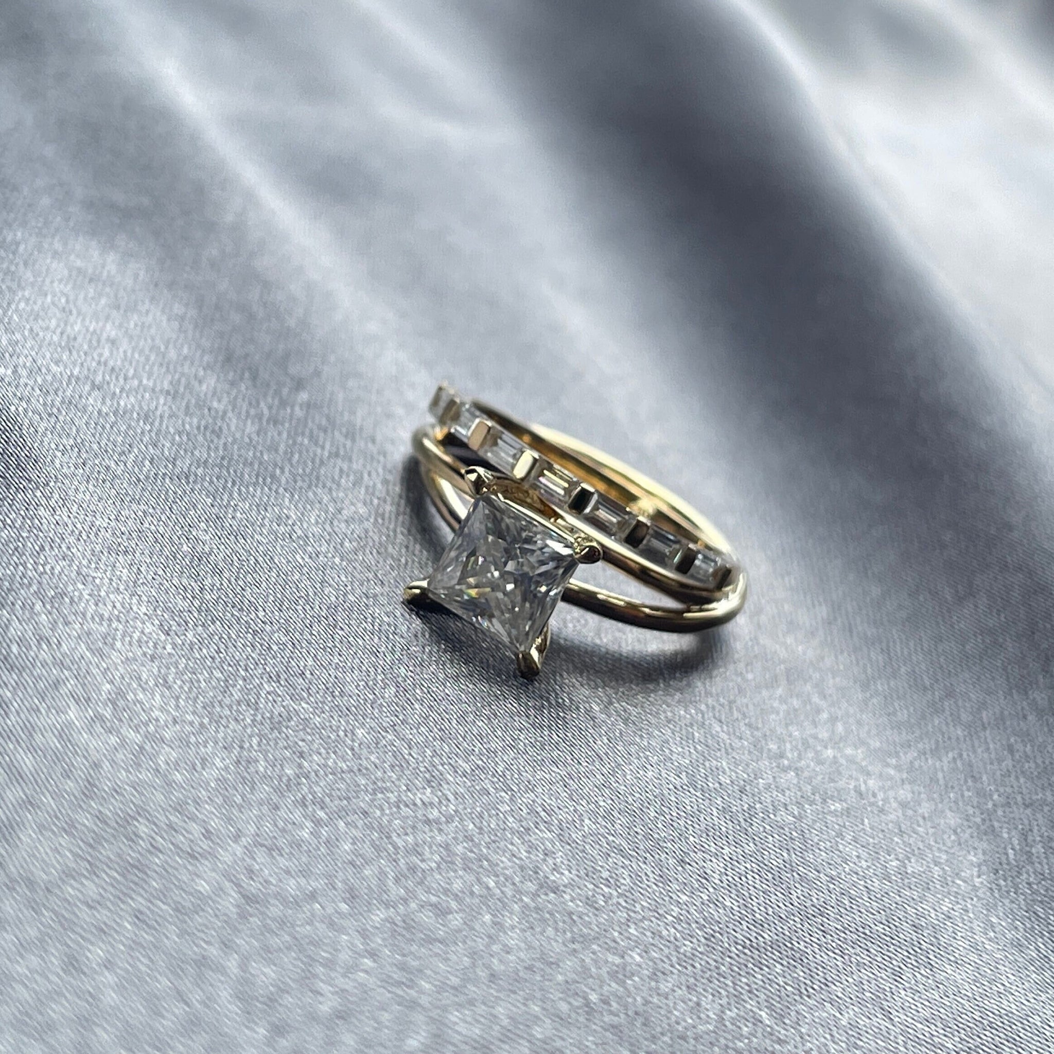 14K Gold Baguette Cut Moissanite Vintage Style Wedding Ring